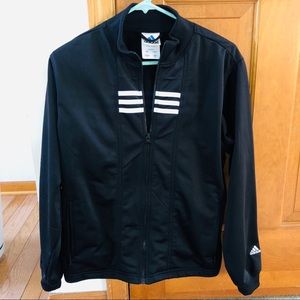 Adidas zipper track jacket black & white 3 stripes women's athletic coat